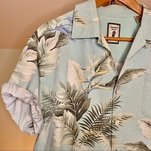 Jamaica Jaxx men’s green palm tree silk camp shirt